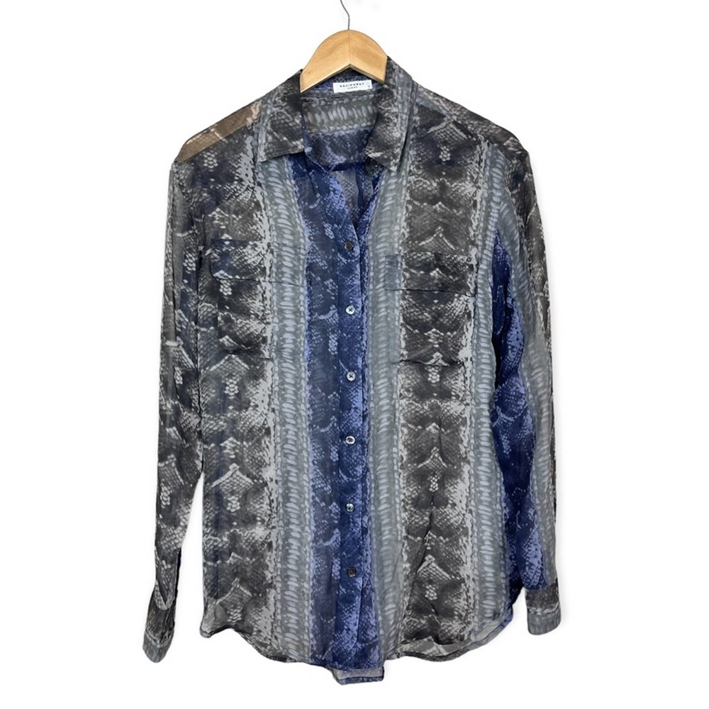 EQUIPMENT Reptile Print Silk Long Sleeve Collared Blouse SMALL Sheer Office